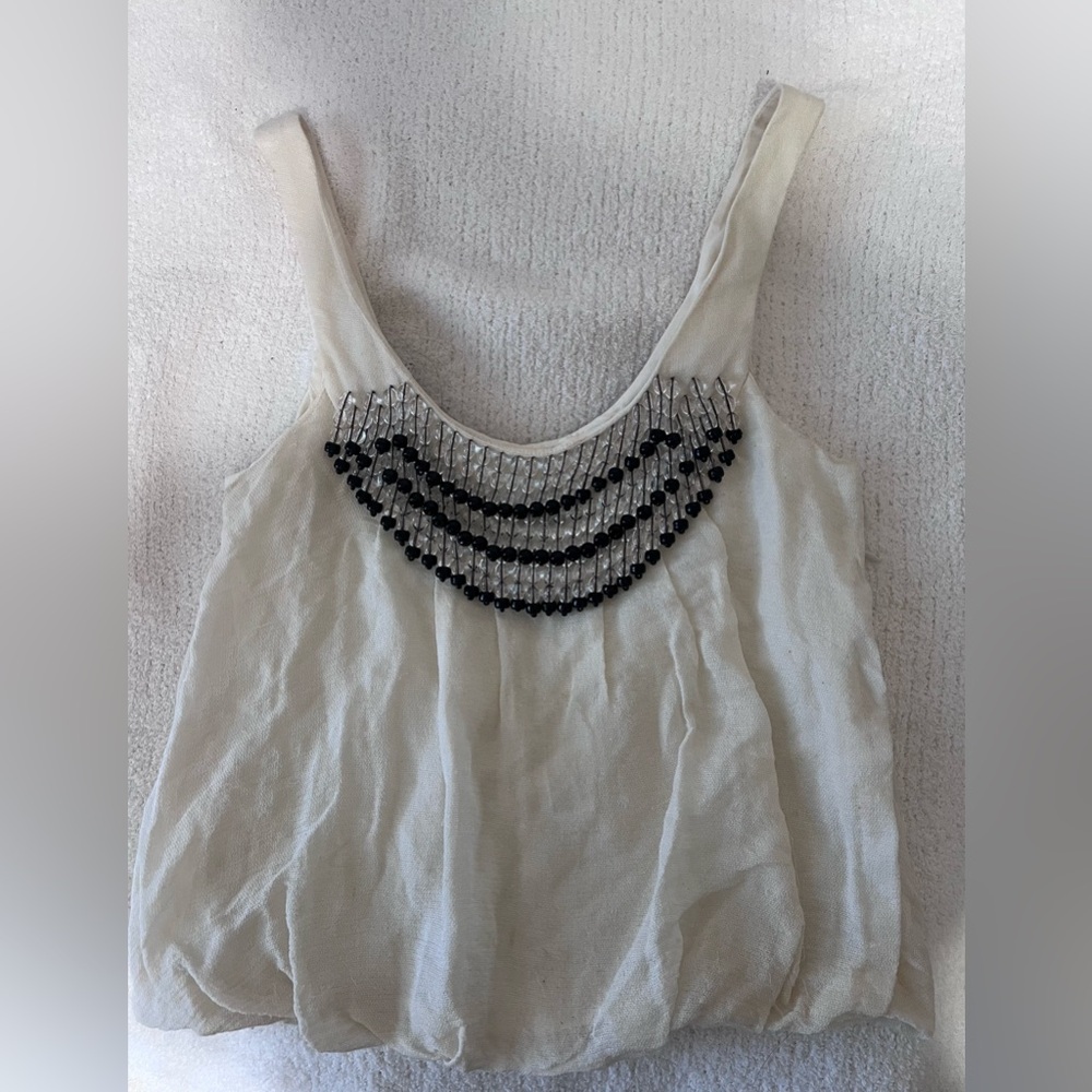 Sass & Bide Cream Tank Top with Black Beading